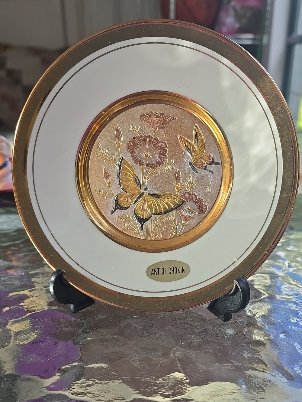 Art Of Chokin Gold Butterfly Decorative Plate